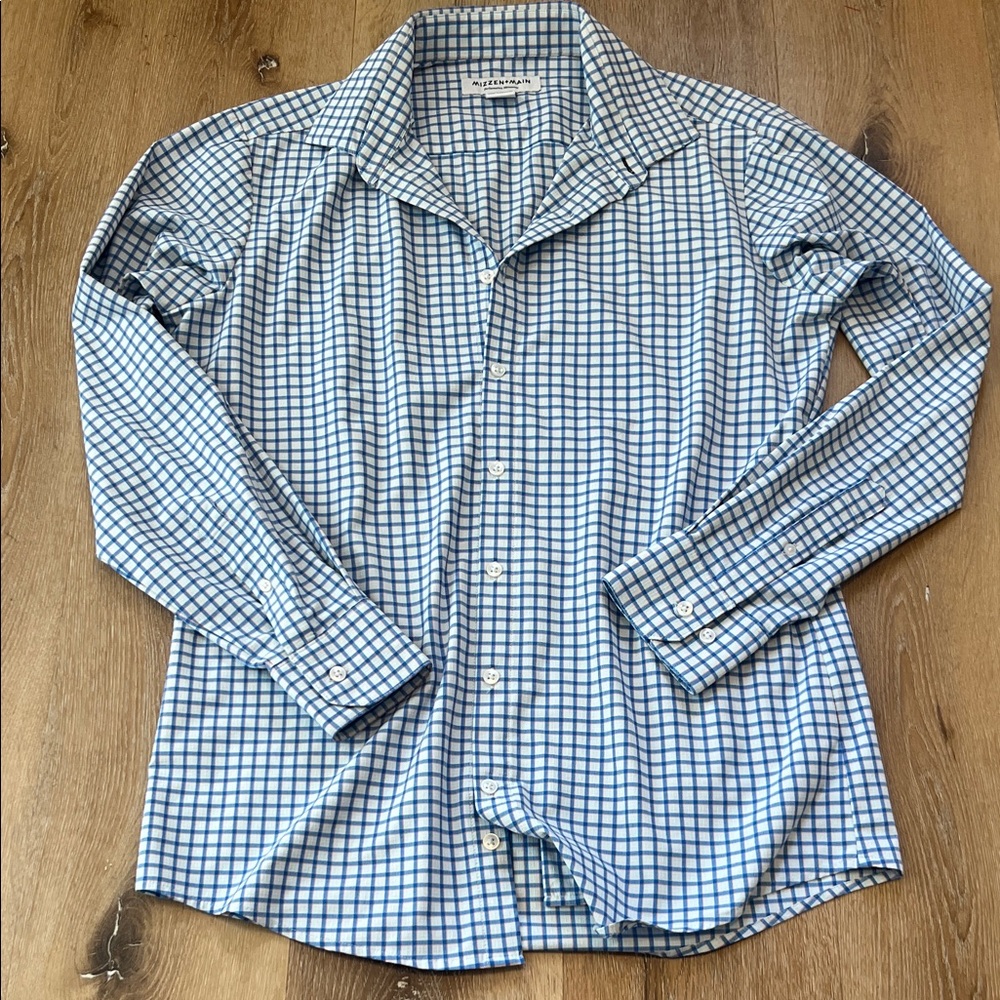 Mizzen + Main Medium Trim Blue Checkered Men's Shirt